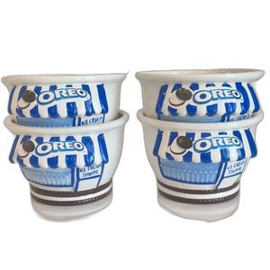 4 Vintage Kraft Oreo Cookie Ice Cream Shoppe Sundae Bowls w/3D Striped Awning 5"